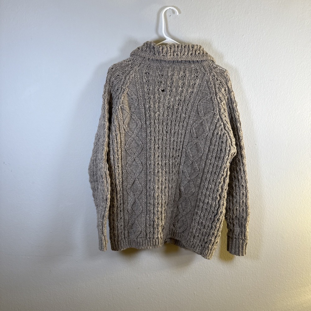 Carraig Donn Aran Sweater Cardigan Women Sz L Beige Wool Cable Knit pocket - Picture 9 of 13